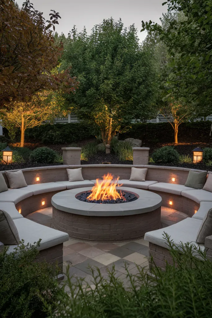 Fire Pit Circle with Built-In Bench Seating
