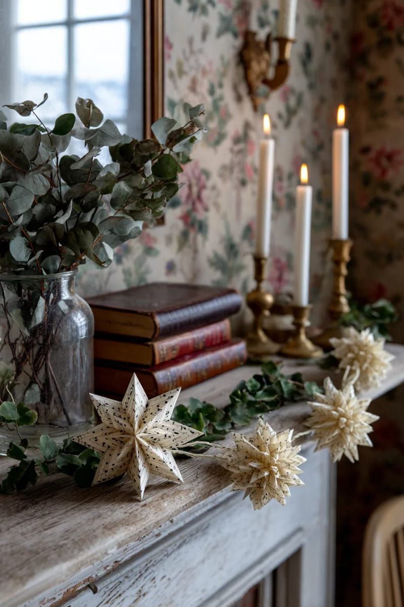 24. Vintage-style star garland made from sheet music paper - photo 2