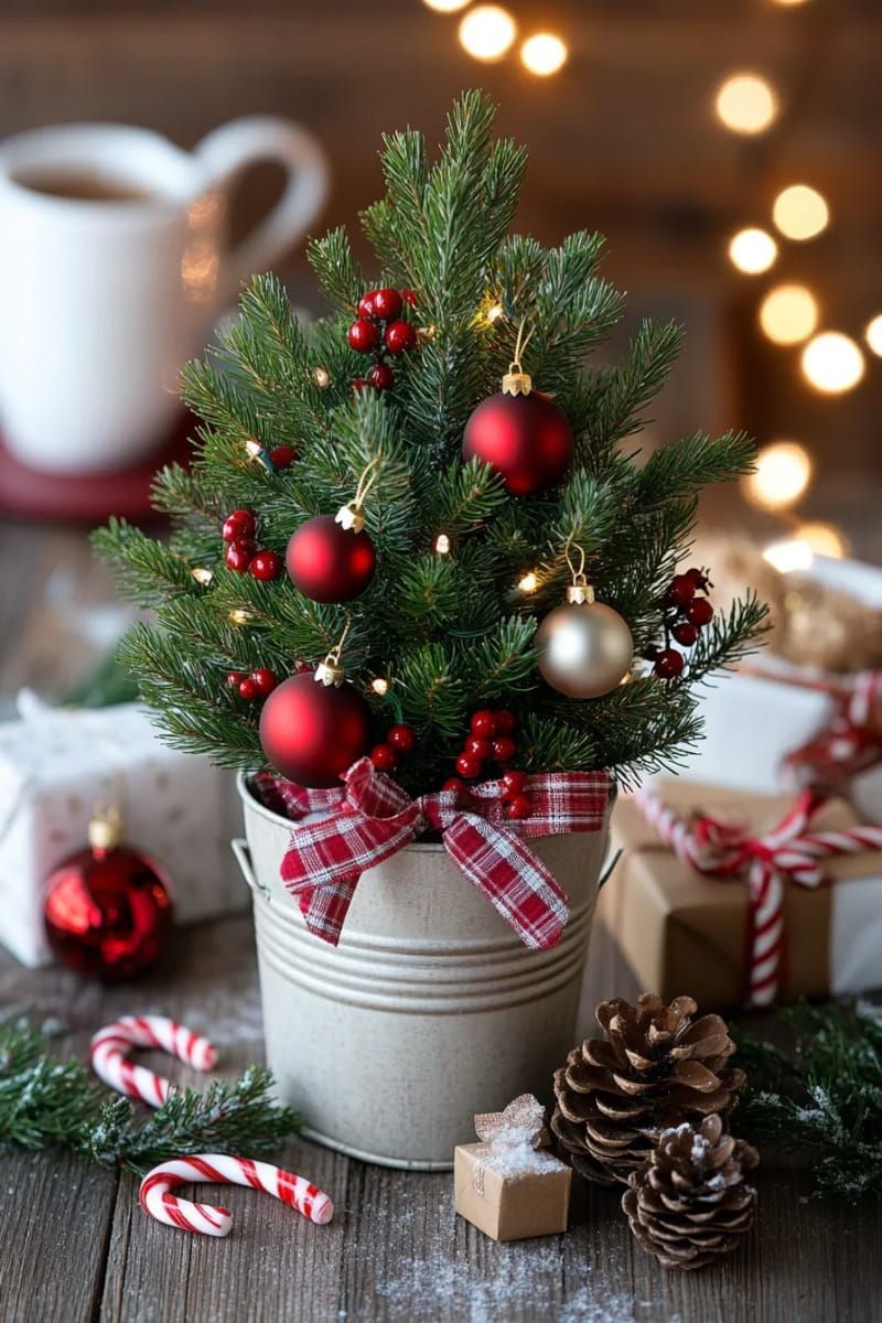 21. Mini Christmas Tree Displayed in a Metal Bucket - photo 2