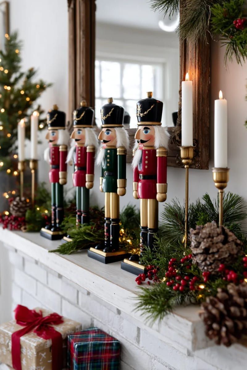 22. Painted Wooden Nutcrackers as a Mantel Centerpiece - photo 2