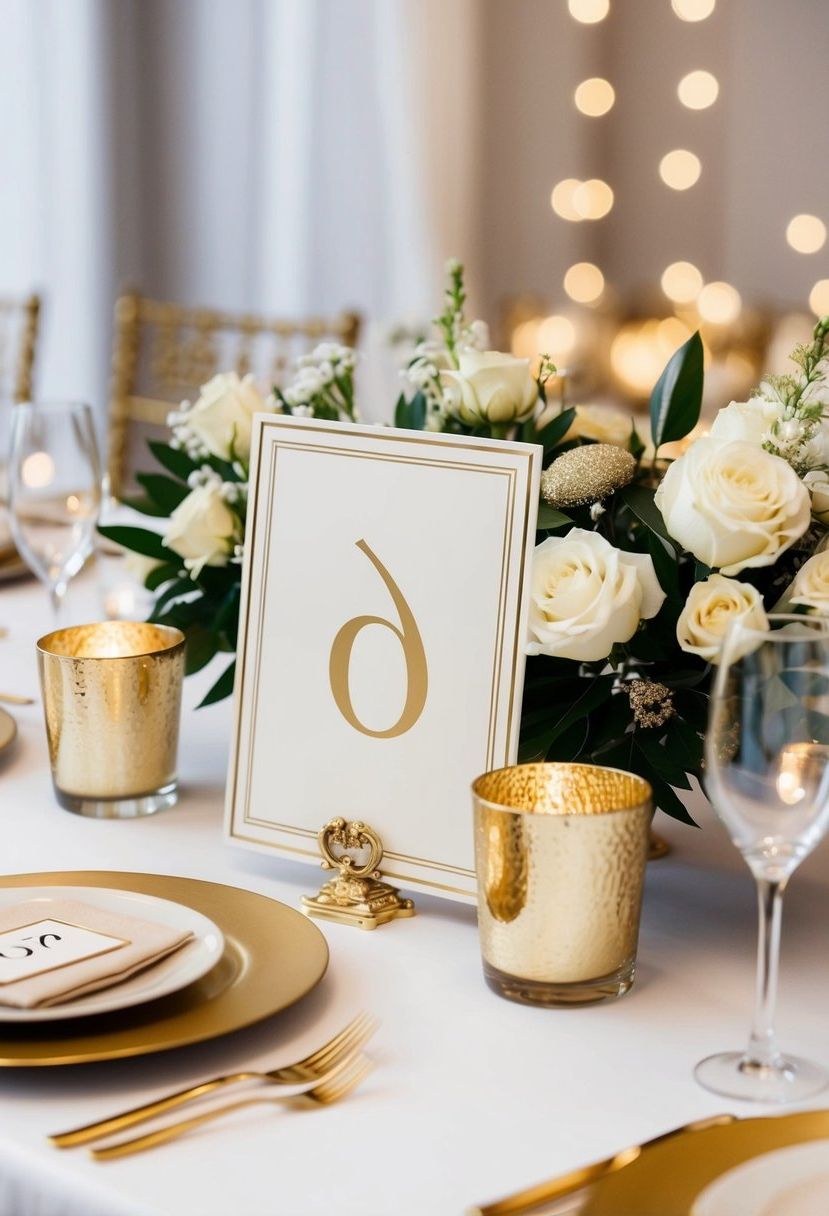 12) Gold and ivory table numbers
