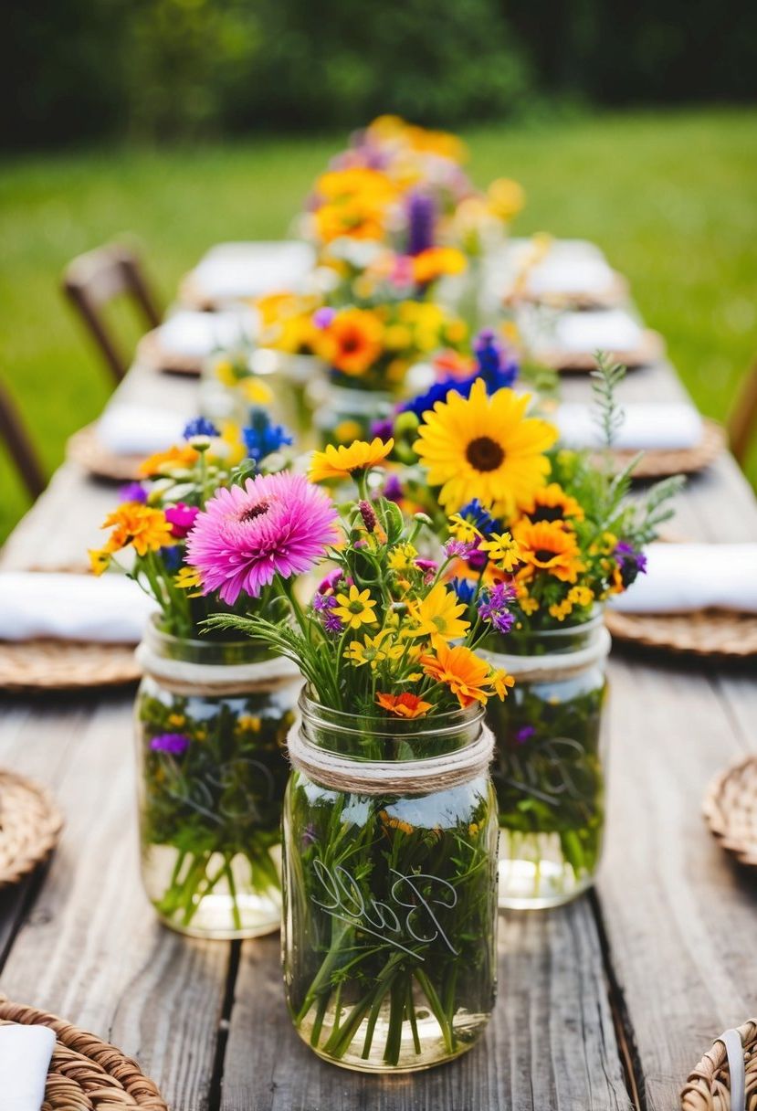 3) Wildflower Mason Jar Centerpieces