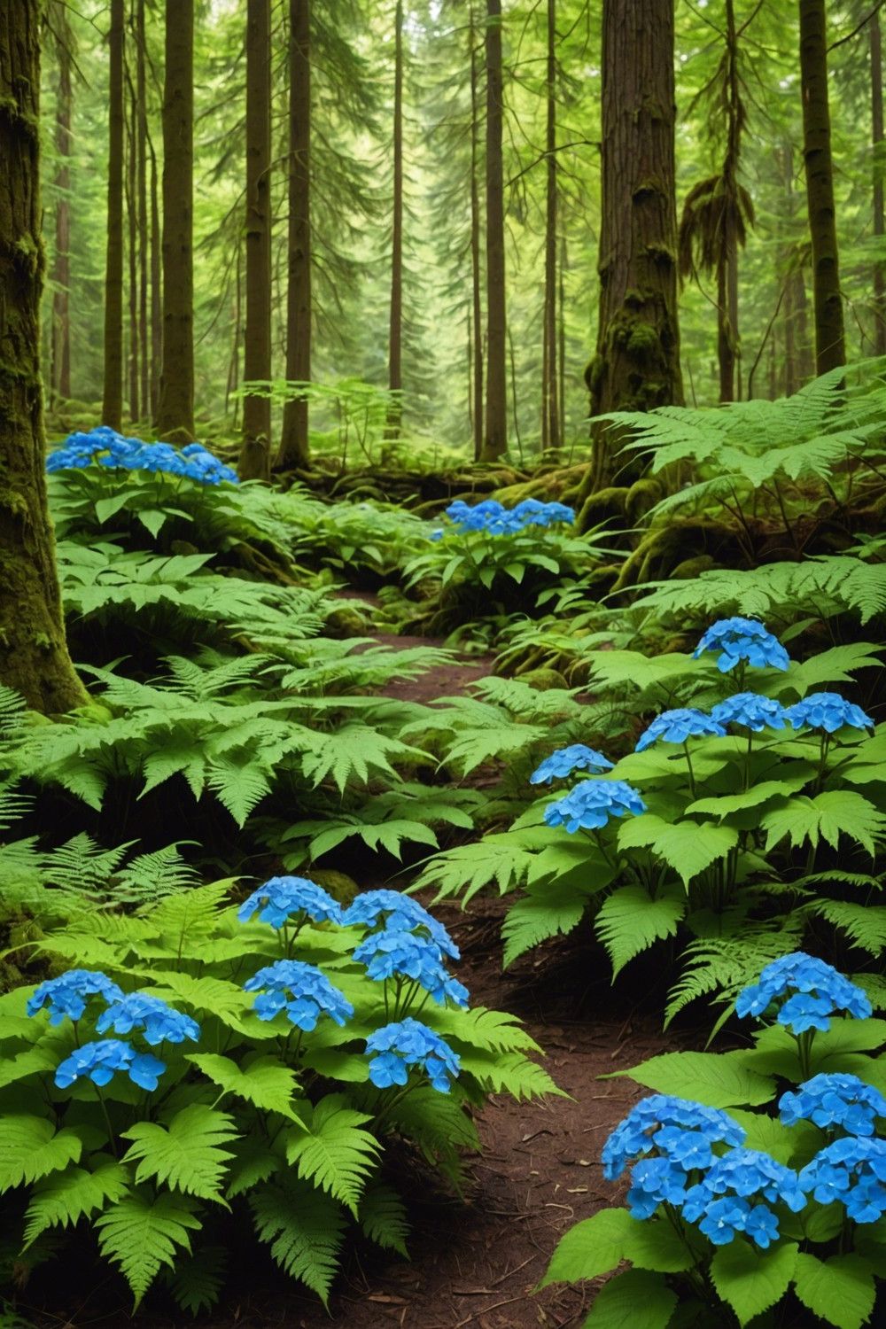 Ferns and Hydrangeas on the Forest Floor