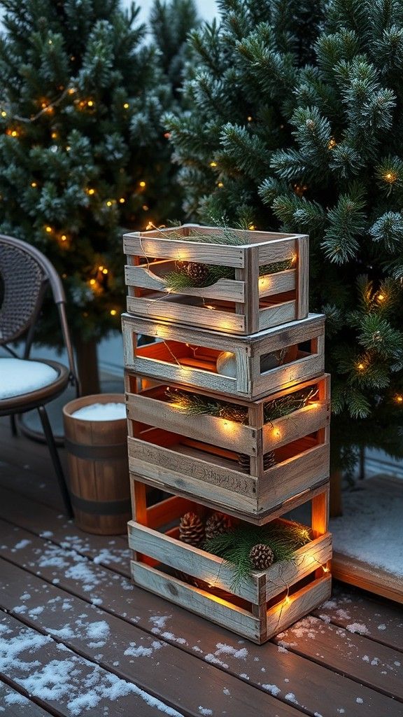 Fairy Lights Paired with Rustic Wood Crates