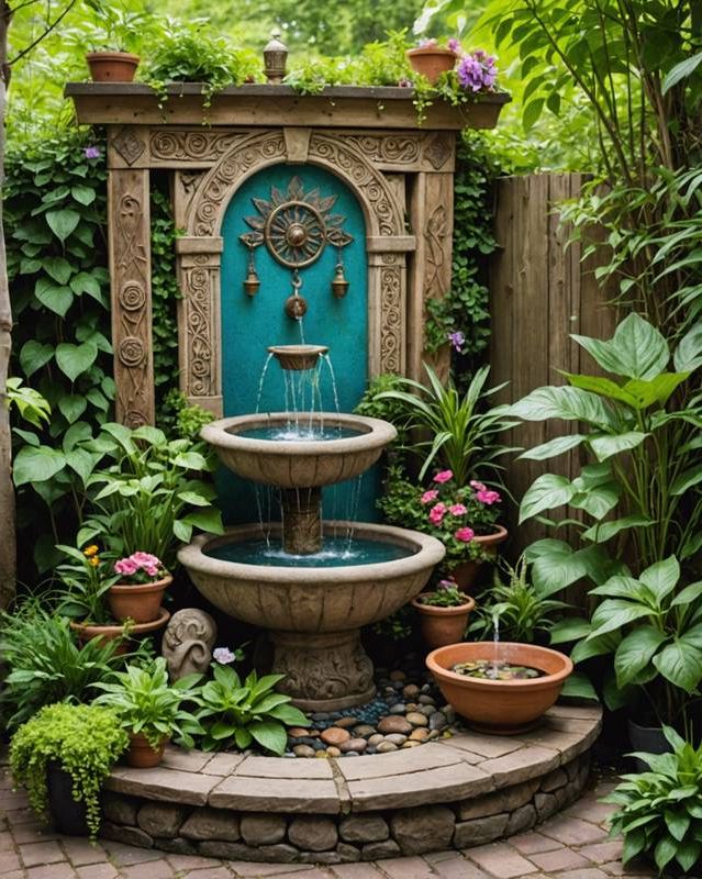 Bohemian Sanctuary With Fountain And Meditation Space