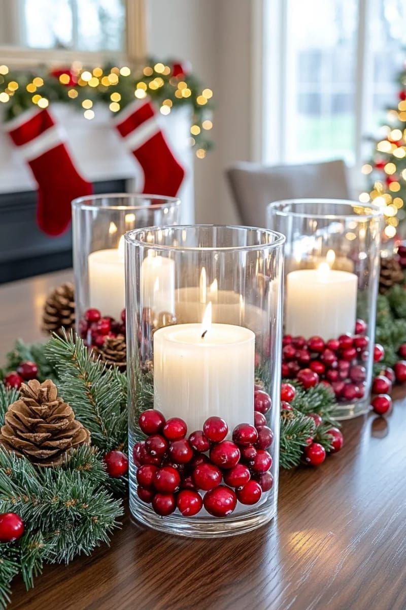27. Hurricane vases with cranberries and floating candles - photo 2