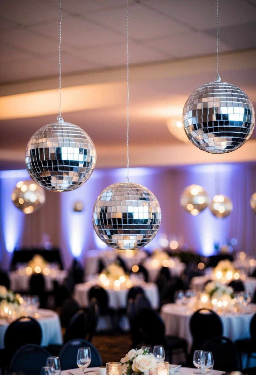 6) Mini Disco Balls Hung Above Tables