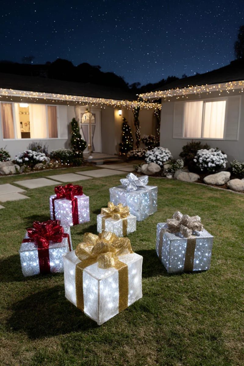 13. Glowing Gift Box Sculptures Across the Yard - photo 2