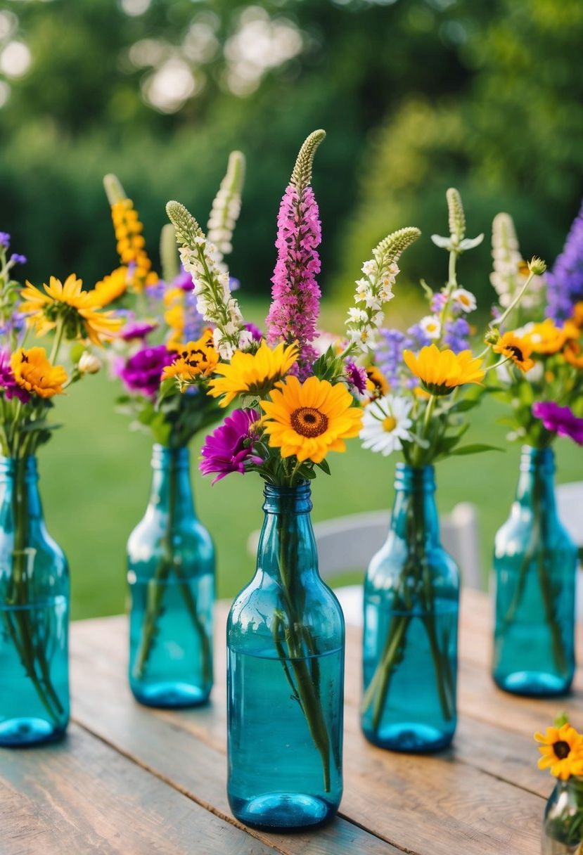 20) Bottle Vases with Wildflowers