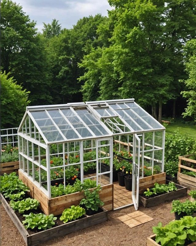 12. Pallet-Framed Garden Topped with Greenhouse Cover