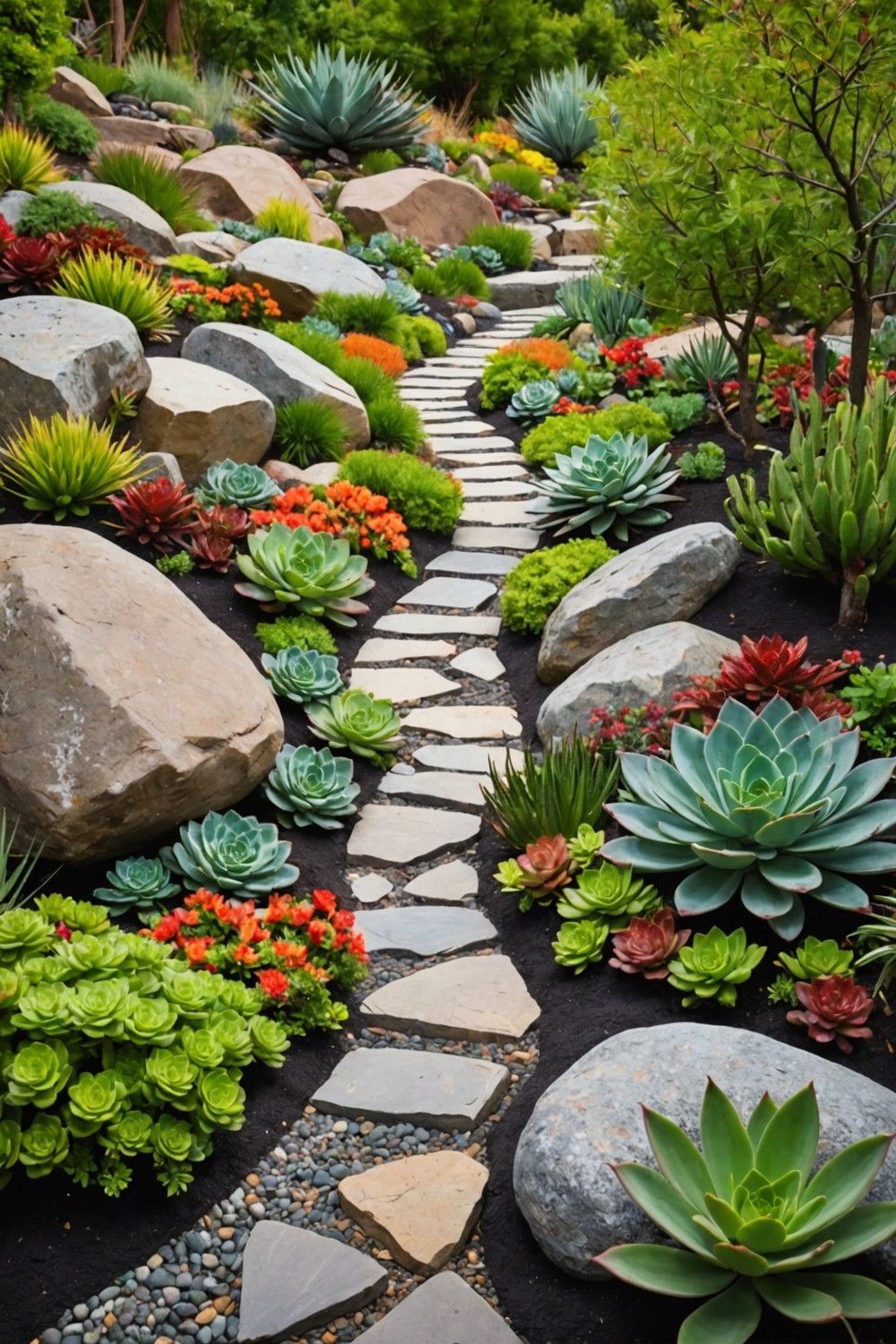 Line a Boulder Path with Succulents
