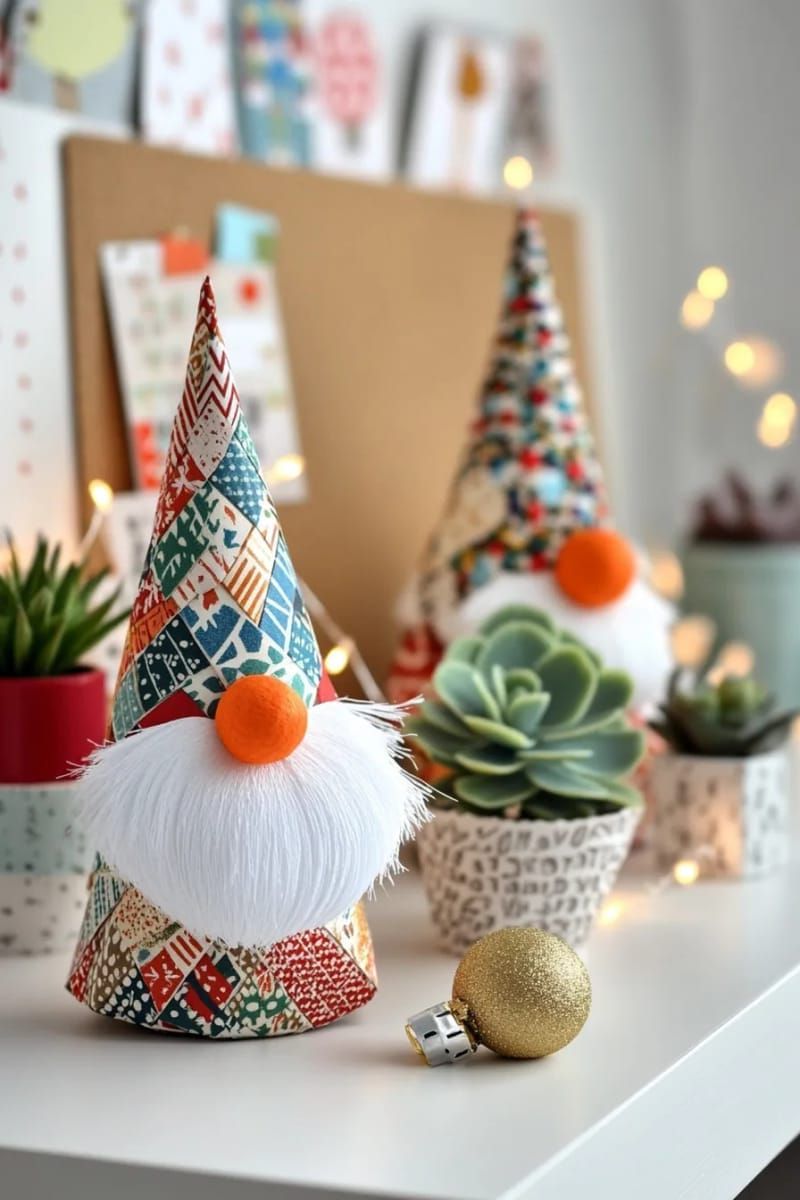20. Paper Cone Christmas Gnomes for Office Desks