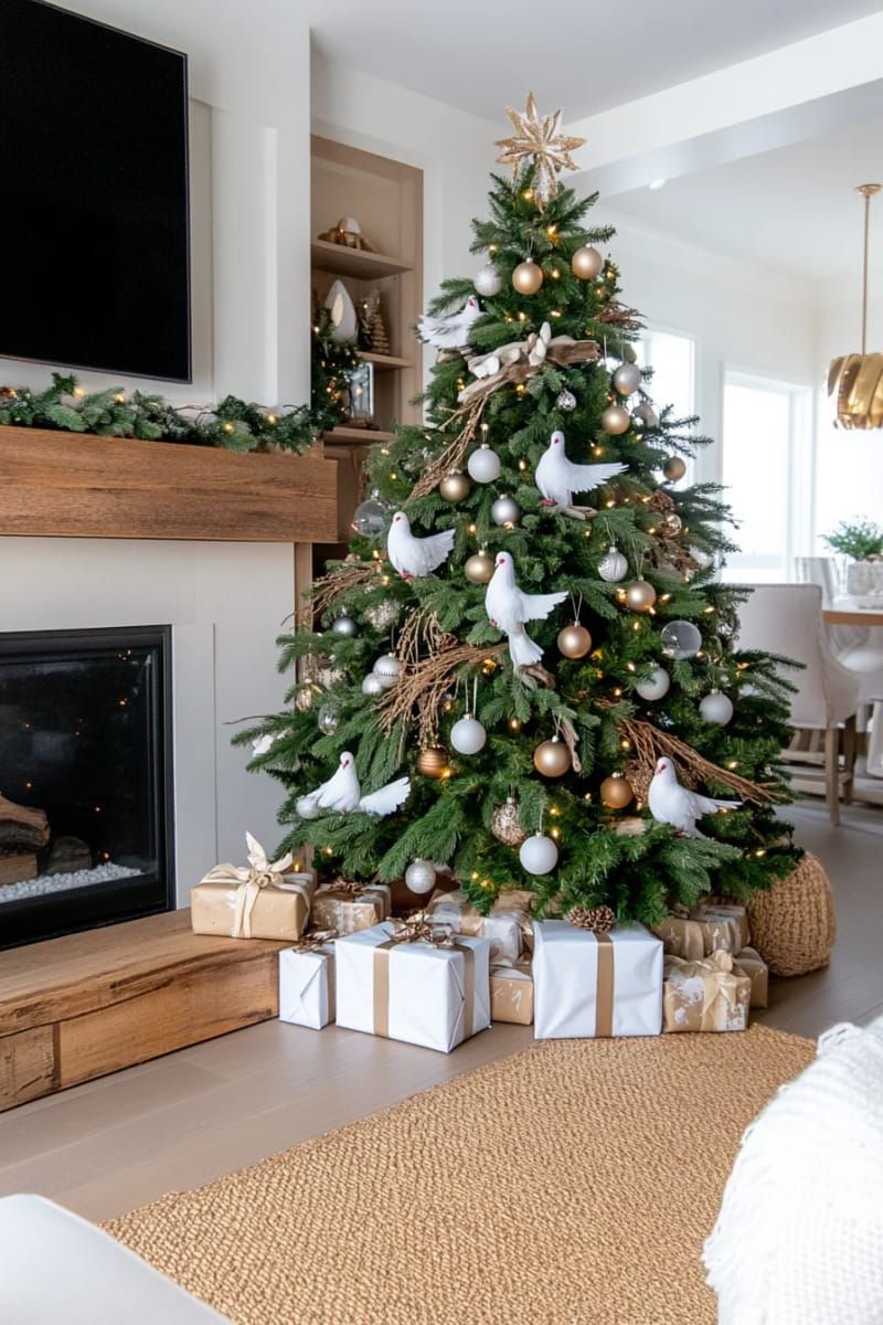 26. White doves and olive branches for neutral holiday decor - photo 2