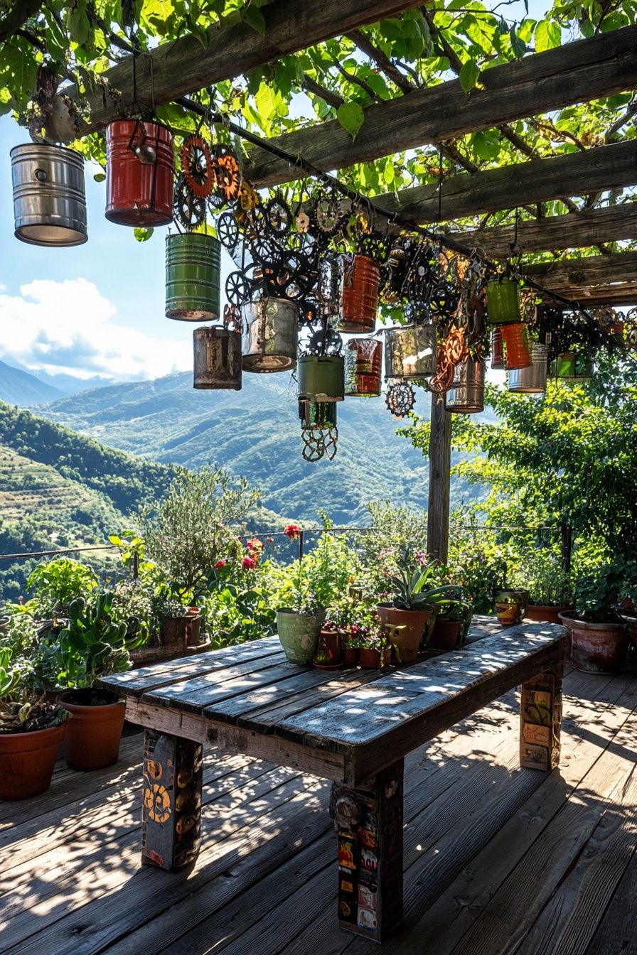 14. Turn Tin Cans and Scrap Metal into Pergola Decor