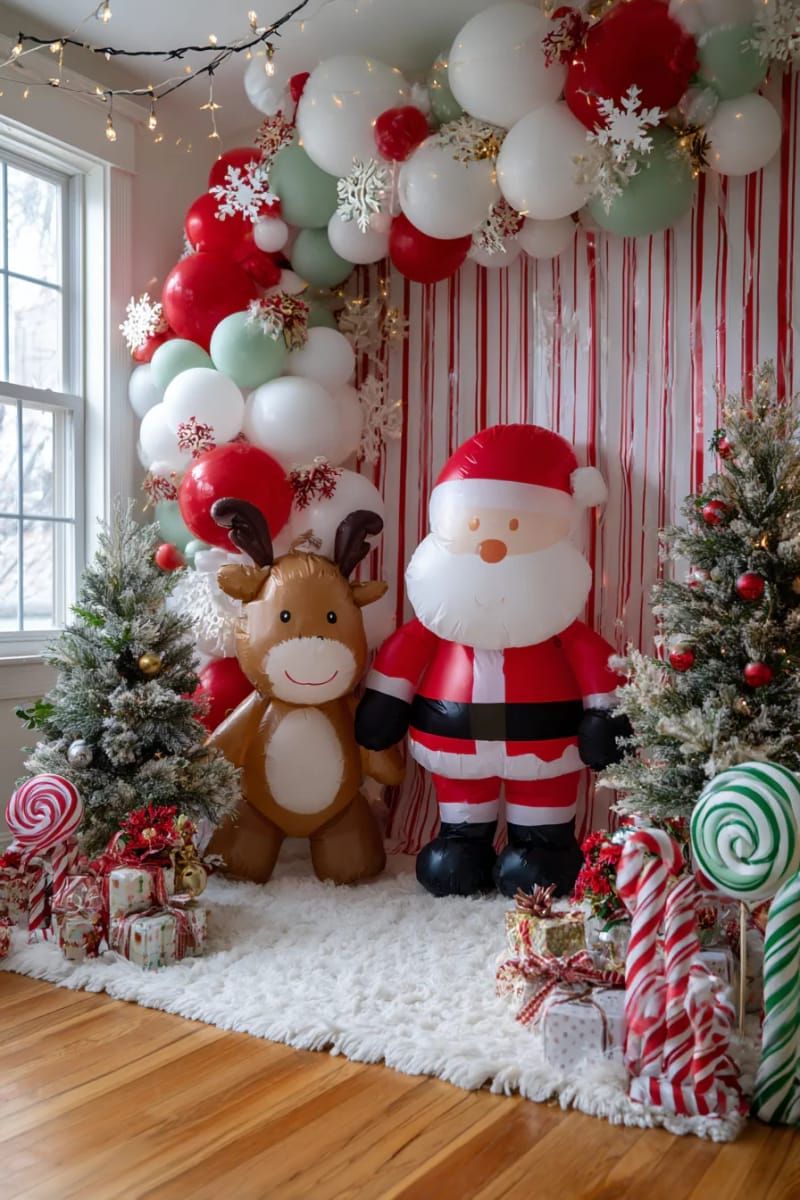 10. Santa and reindeer balloons for kids' corner