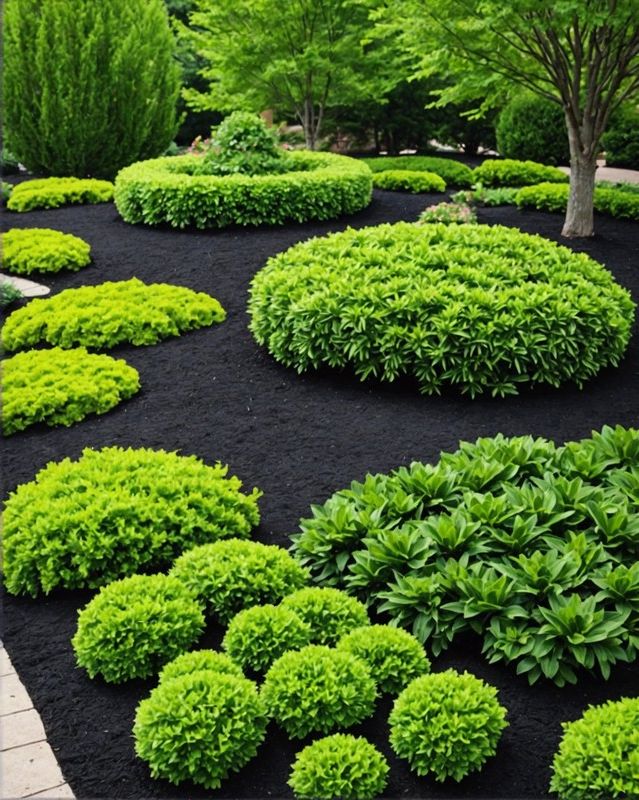 How Green Shrubs Contrast with Black Mulch