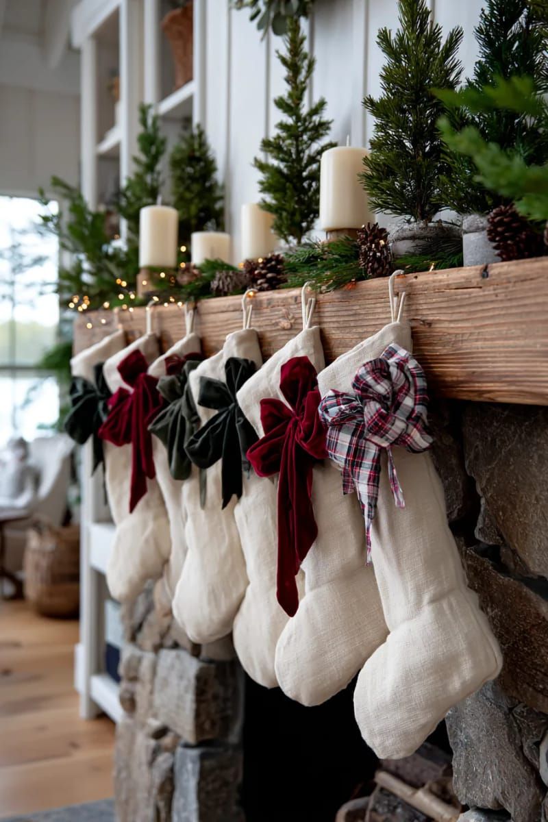 5. Plaid Bows and Velvet Ribbons for Farmhouse Style
