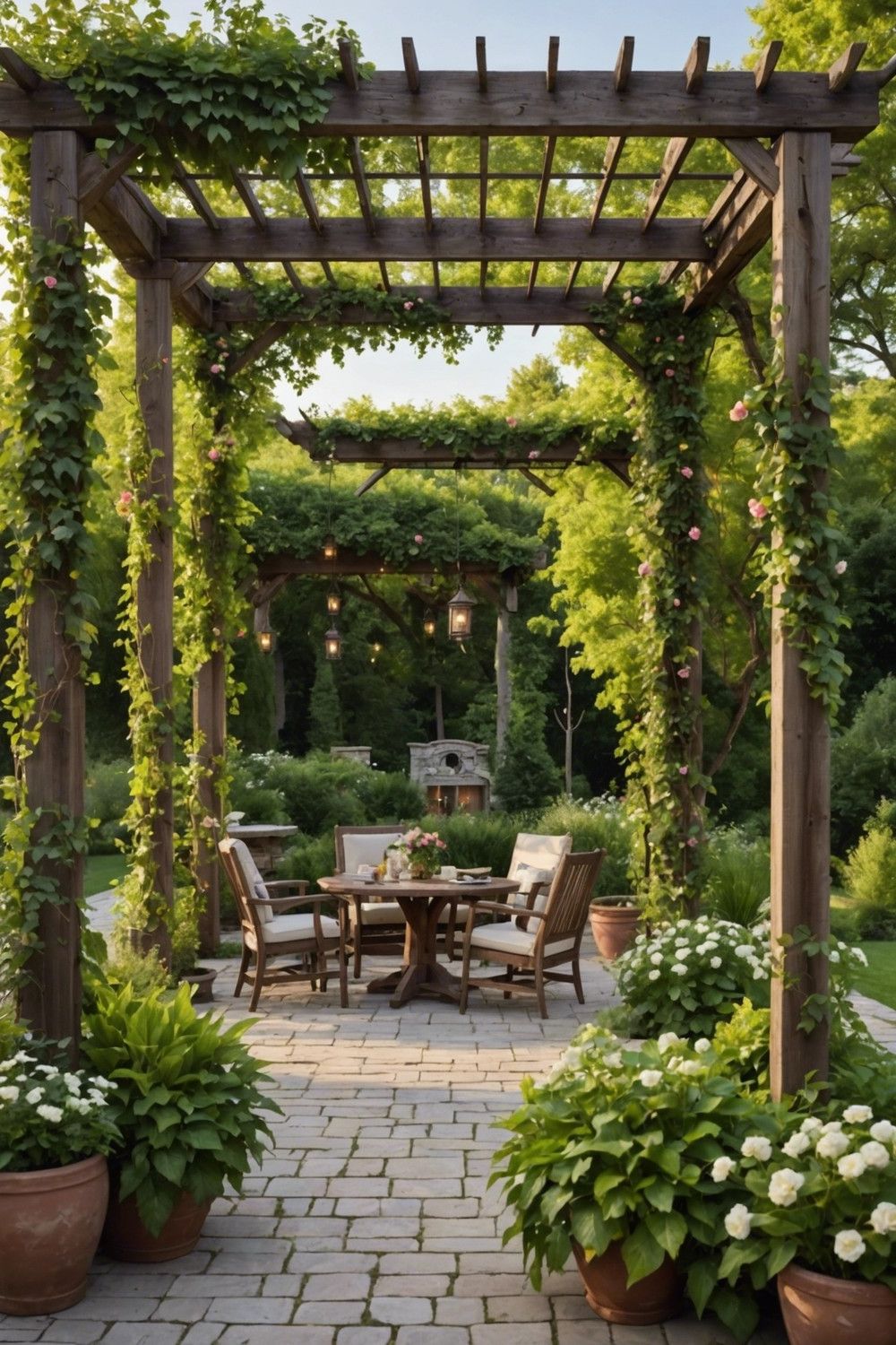 Vine-Covered Pergola Patio Idea