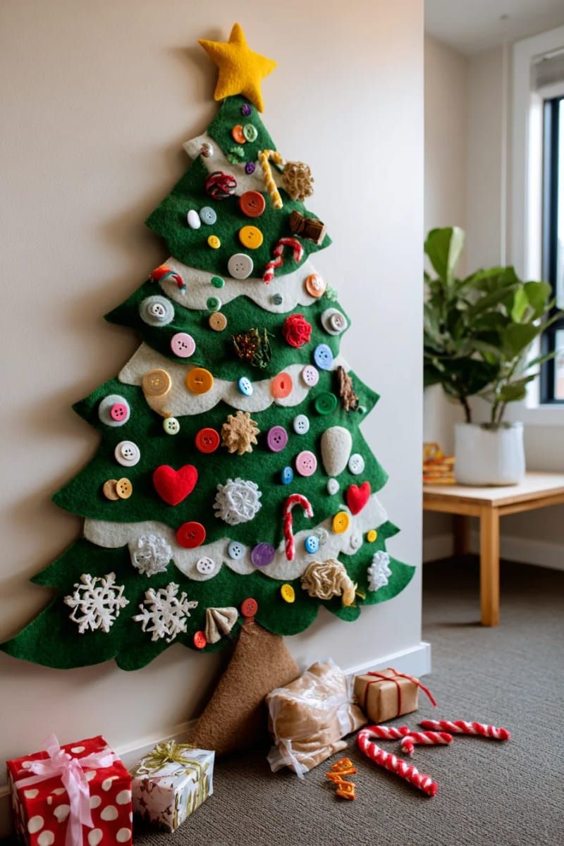 1. Felt wall tree with button ornaments kids arrange - photo 3