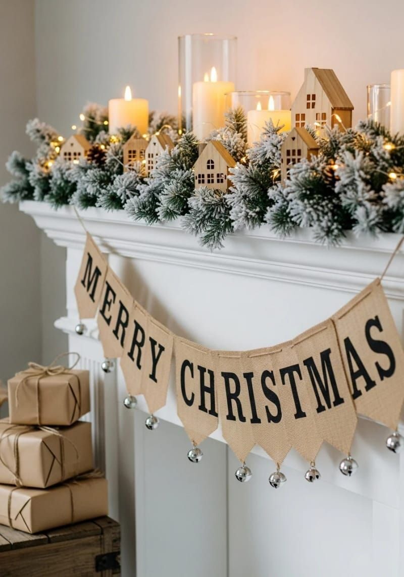 23. Burlap Merry Christmas Banner with Jingle Bells