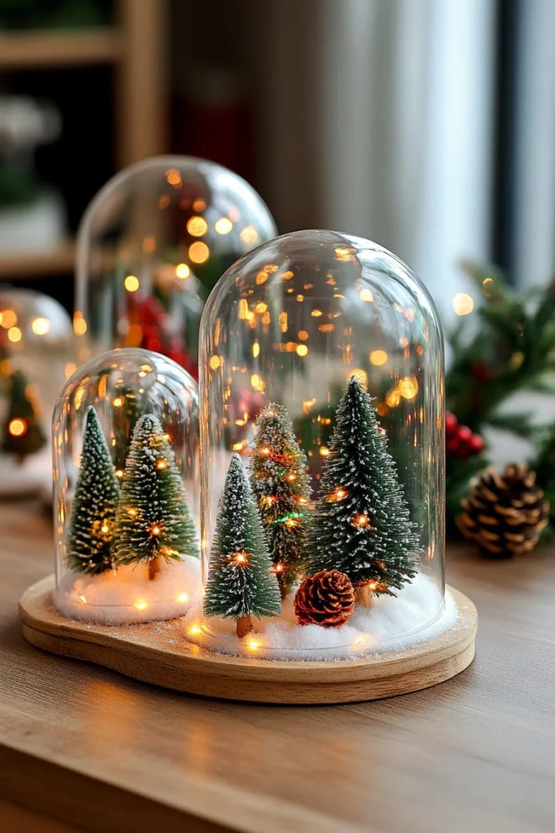 7. Tabletop trees in glass cloches with fairy lights - photo 2