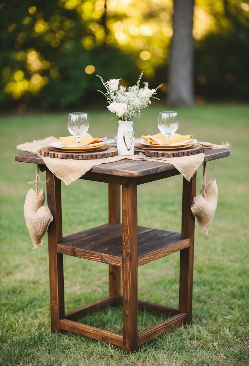 1) Burlap-Accented Wooden Sweetheart Table