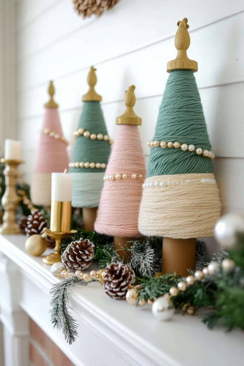 19. Yarn-wrapped cardboard trees with pearl bead garlands - photo 3