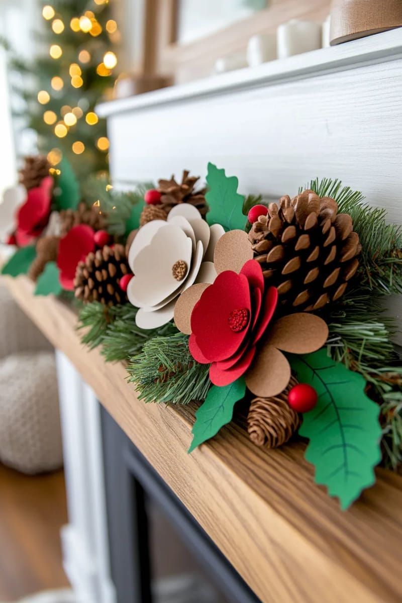 18. Nature-inspired pinecone and holly garland with 3D texture