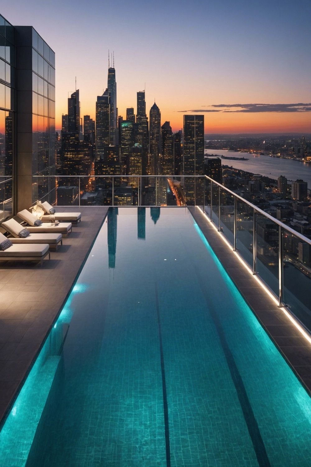 Elevated Lap Pools with Skyline Views