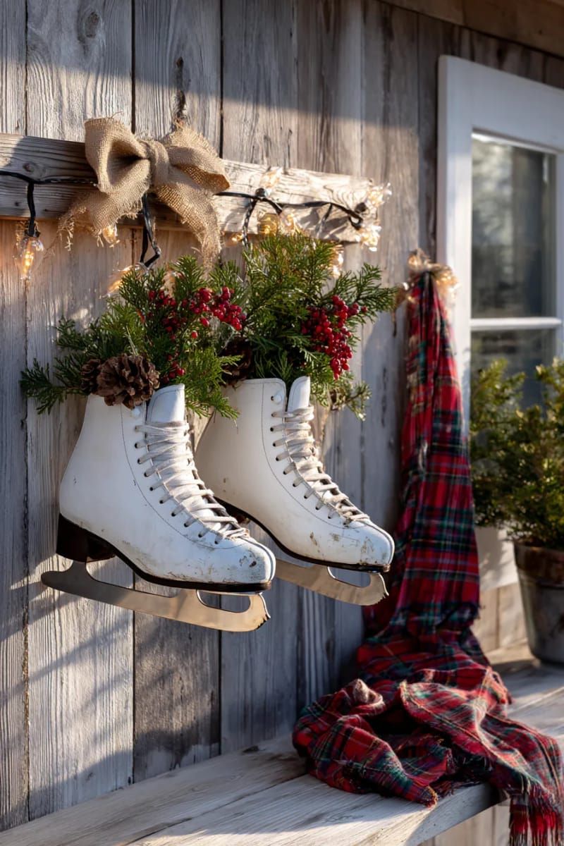 31. Ice Skates With Greenery Wall Decor