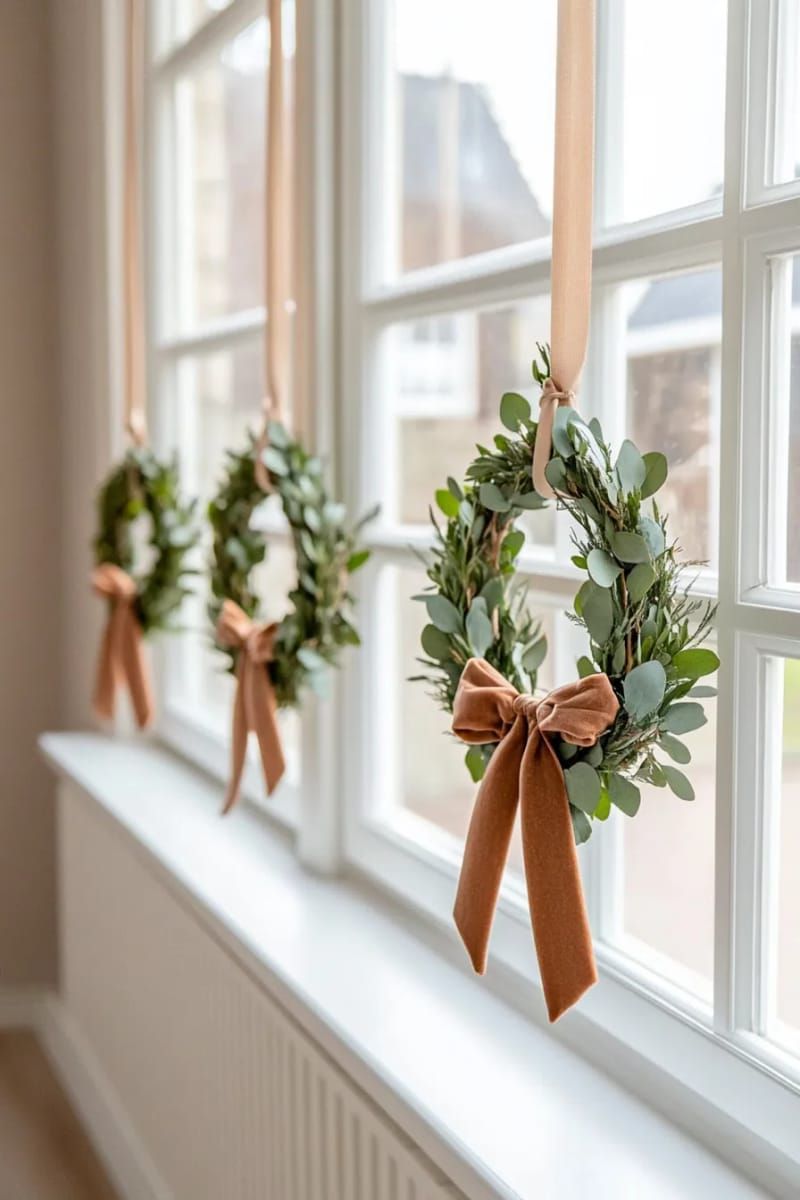 10. Velvet ribbon wreaths for window panes