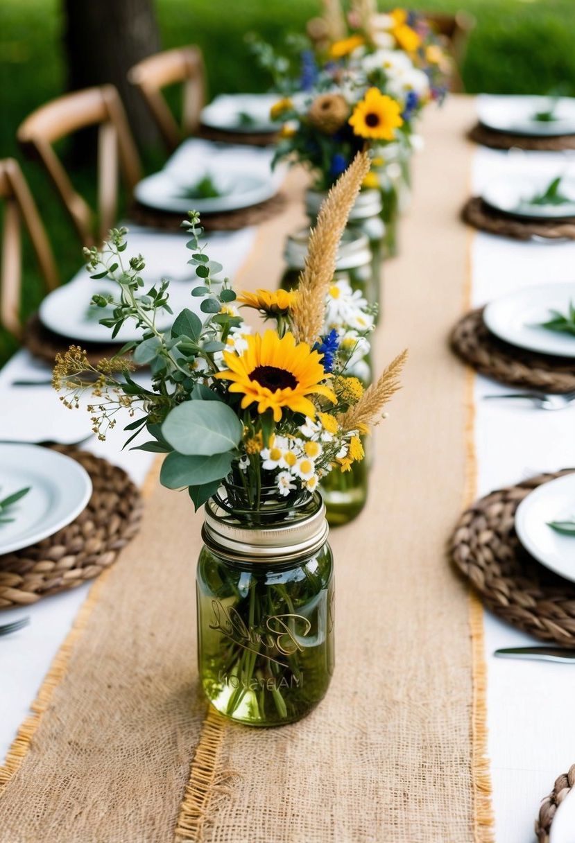 1) Rustic Burlap Table Runners