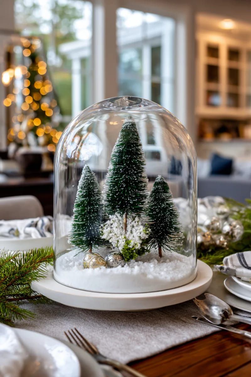 10. Glass Cloche with Bottle Brush Trees - photo 3