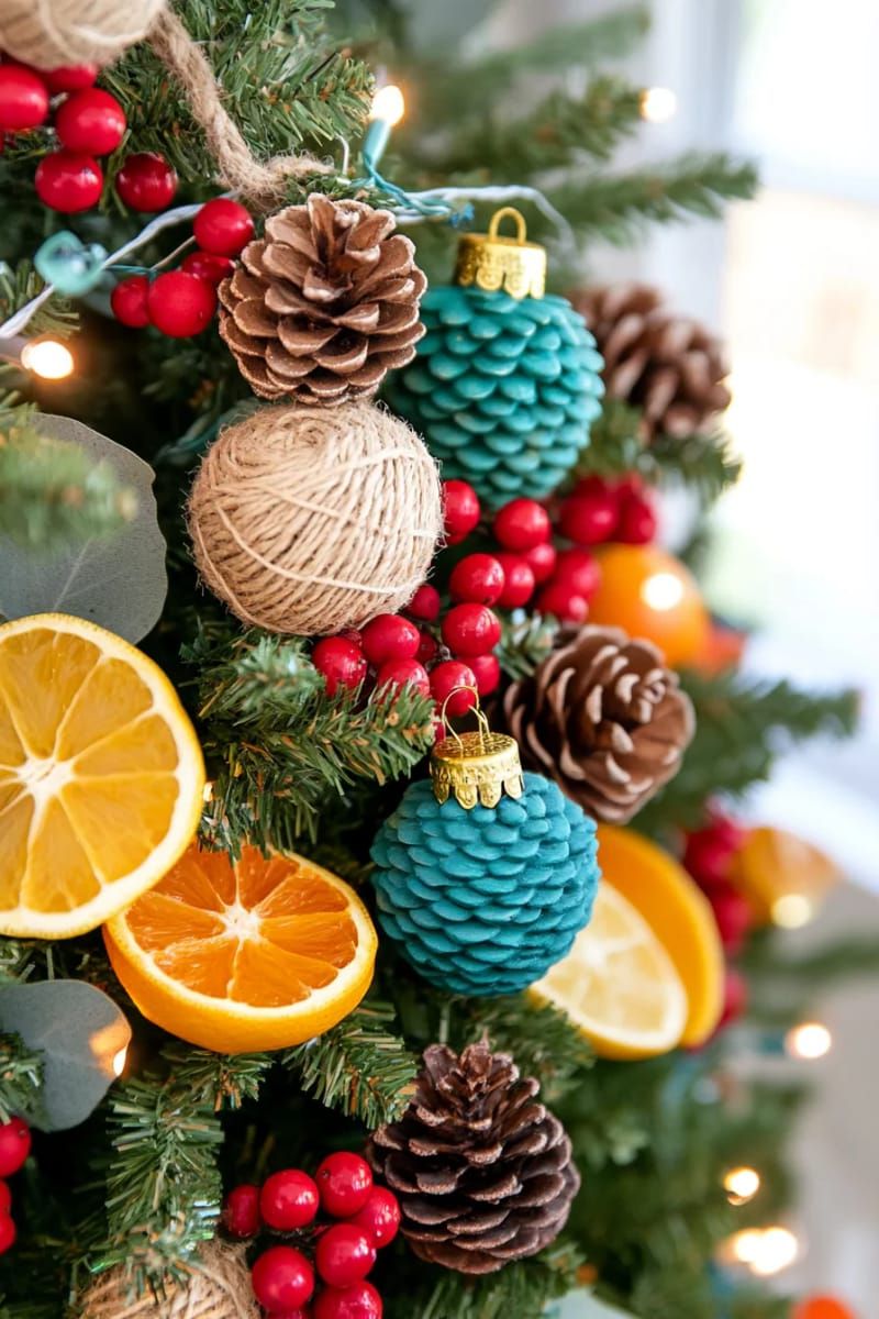 14. Nature-Inspired Tree With Pinecones and Citrus