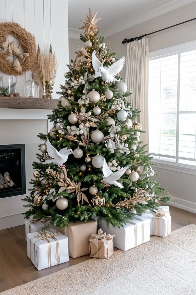 26. White doves and olive branches for neutral holiday decor - photo 3