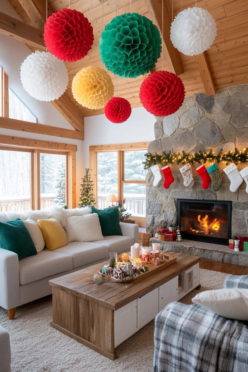 4. Red, Green, and Gold Honeycomb Paper Balls - photo 2