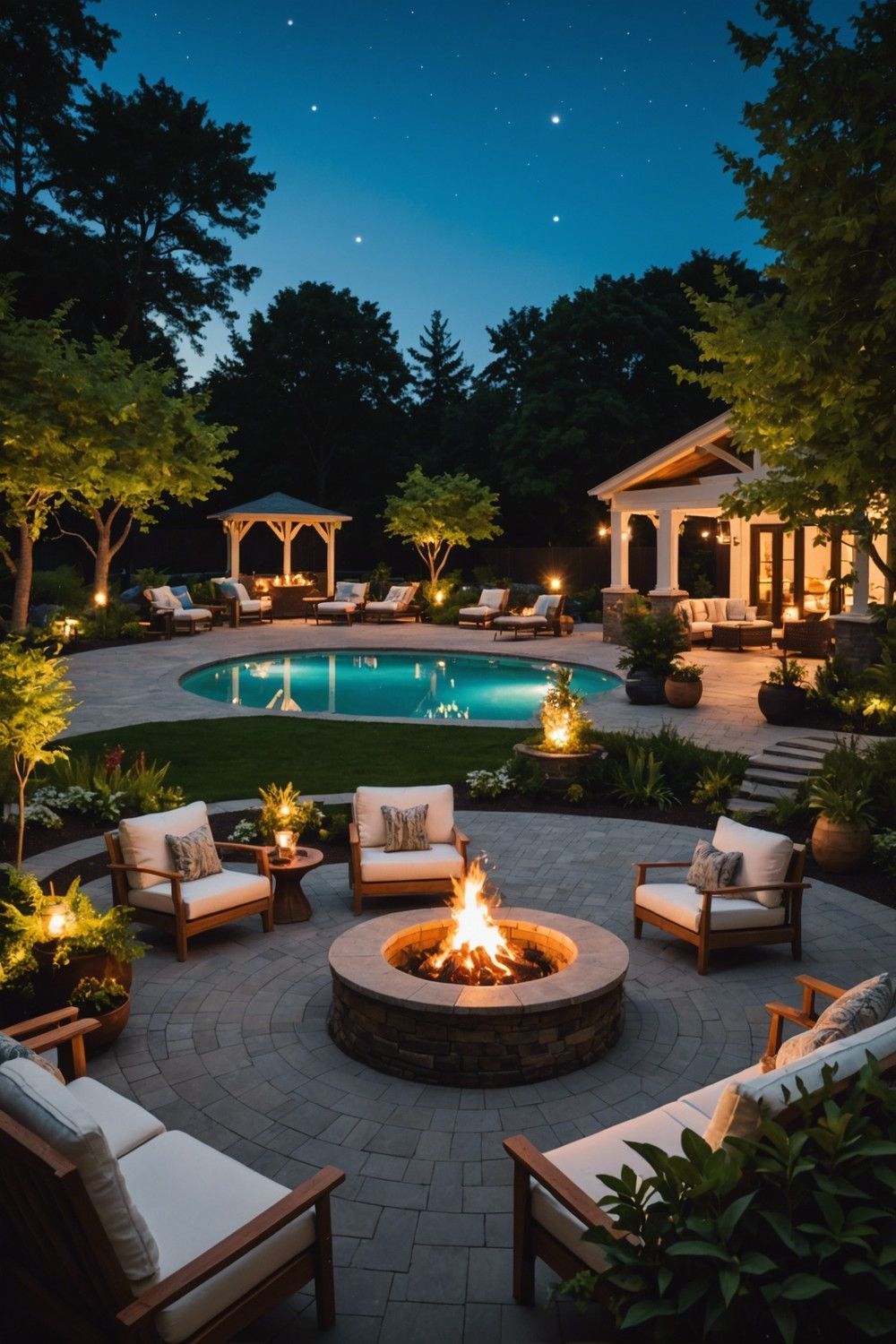 Fire Pit Pool Lounge Setup