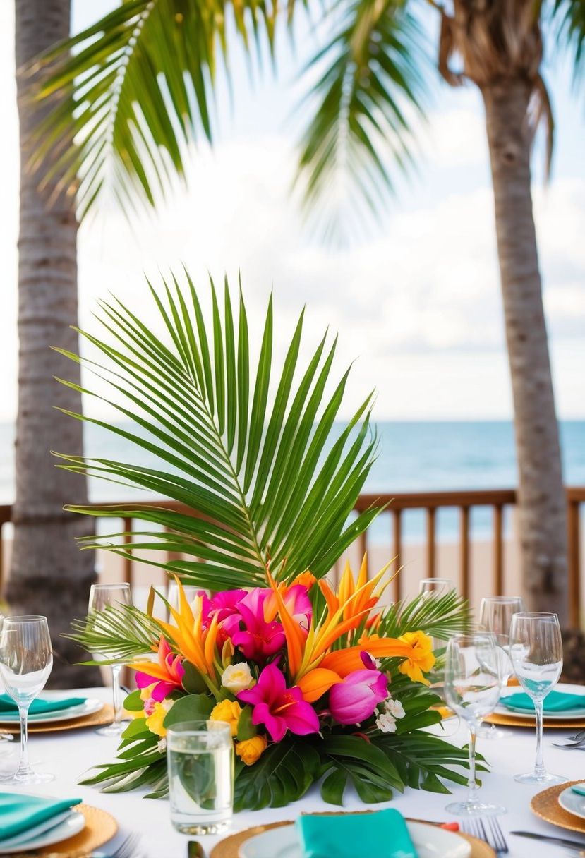 5) Bright Tropical Flowers and Palm Leaves