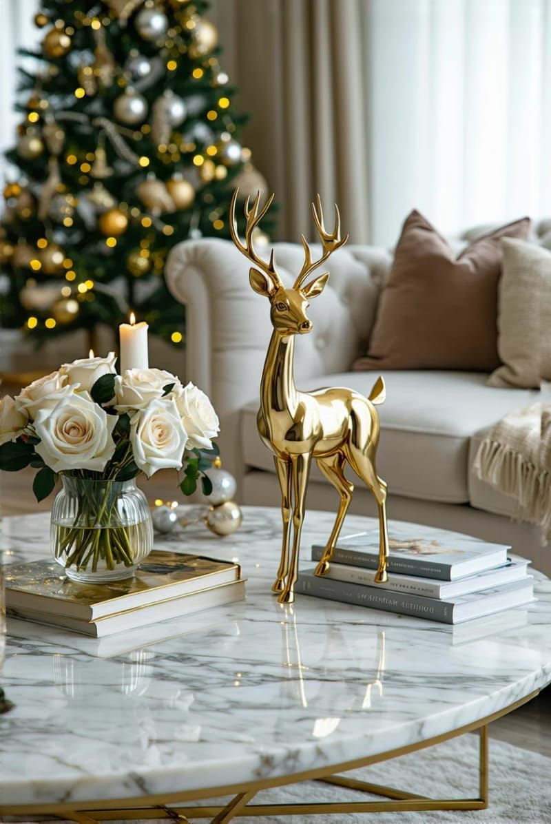 16. Golden Deer Figurines on a Marble Table - photo 2