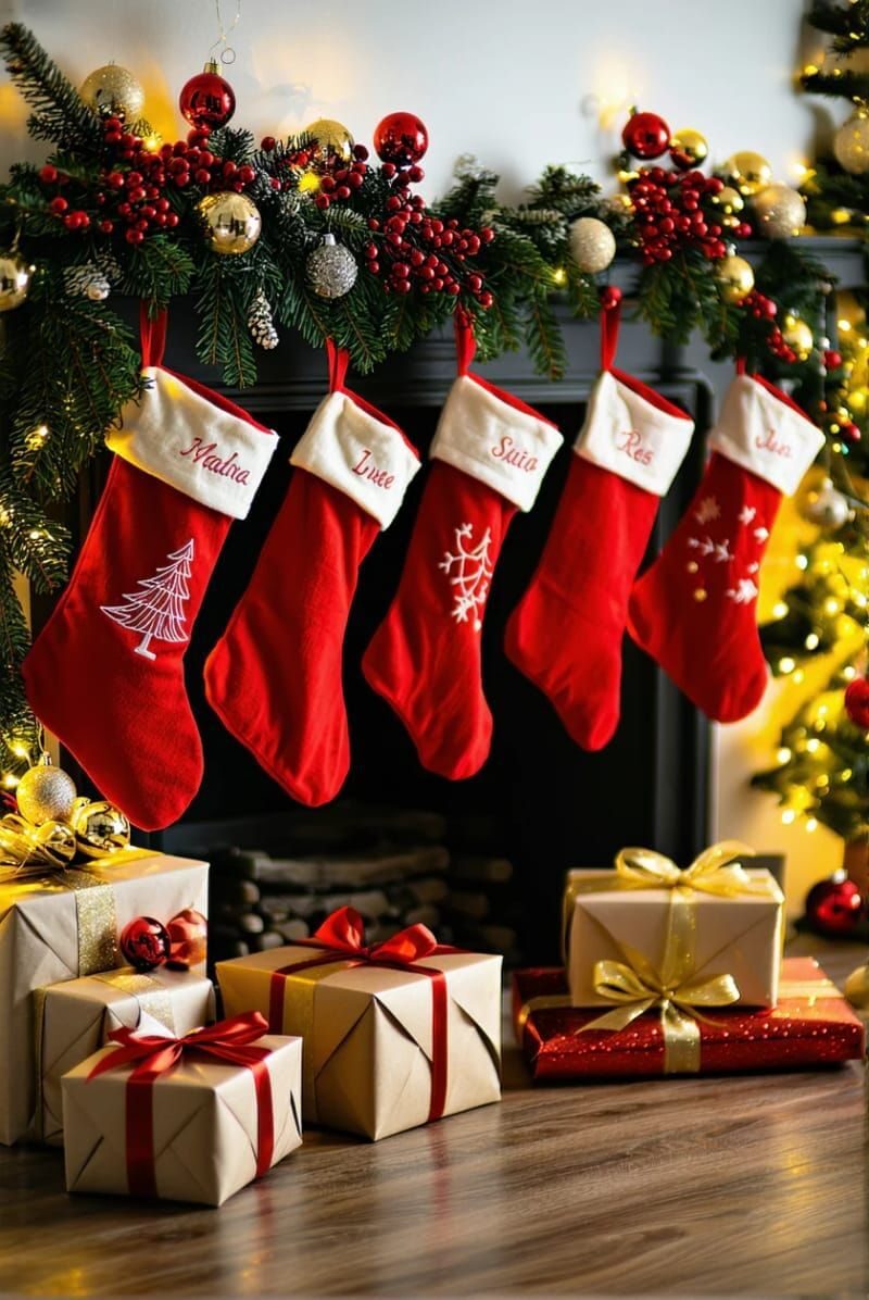 9. Personalized Red Stockings on the Mantel - photo 2