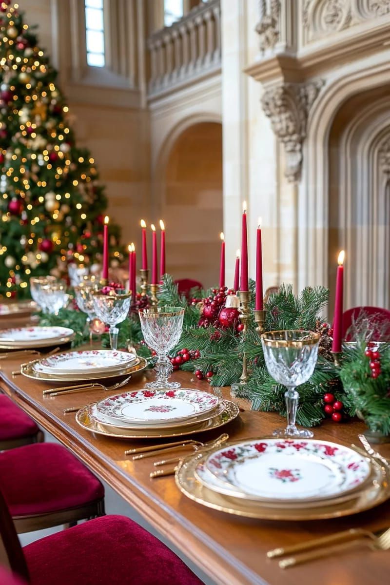 6. Gold-Rimmed Plates With Crystal Glassware
