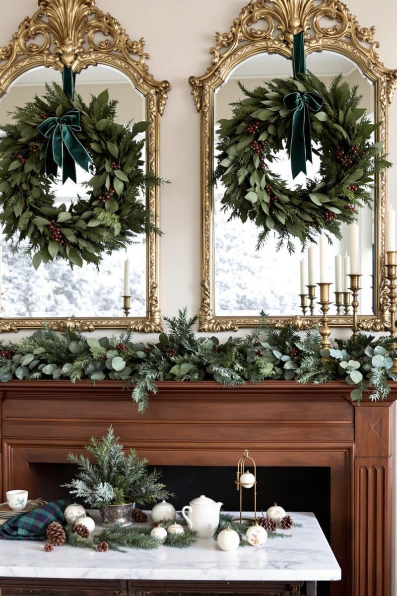 8. Antique mirrors framed with greenery wreaths - photo 2