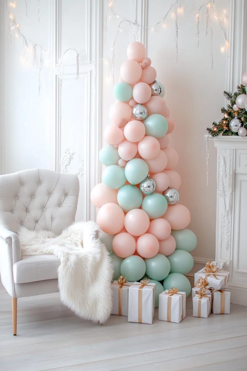 11. Pink and mint balloon tree for modern decor