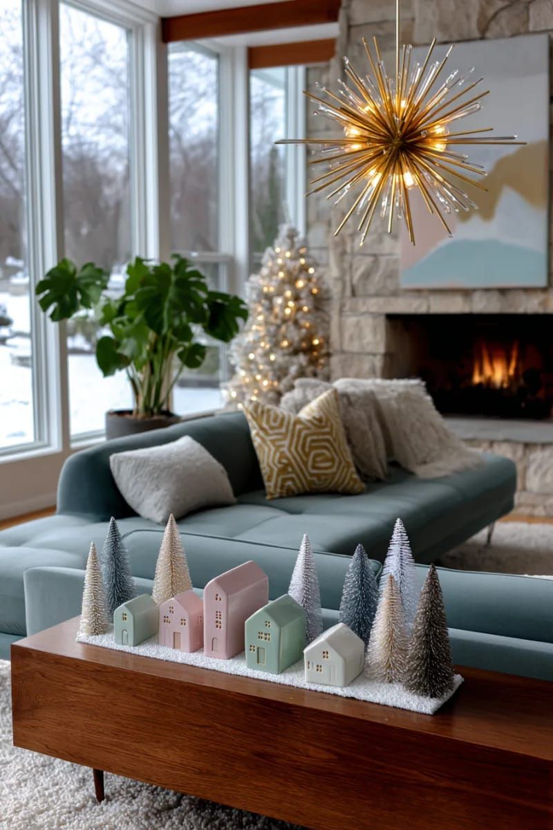 9. Pastel Ceramic Village With Bottle Brush Trees - photo 2
