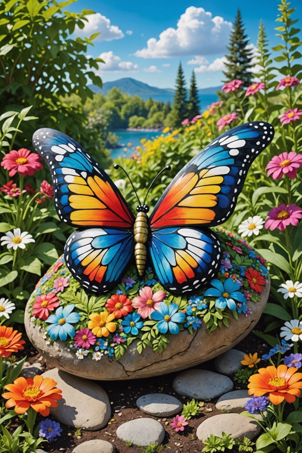 Butterfly-Themed Rock Garden Decor