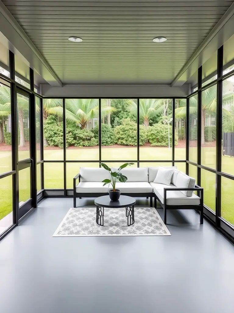 3. Minimalist Modern Screened Porch Design