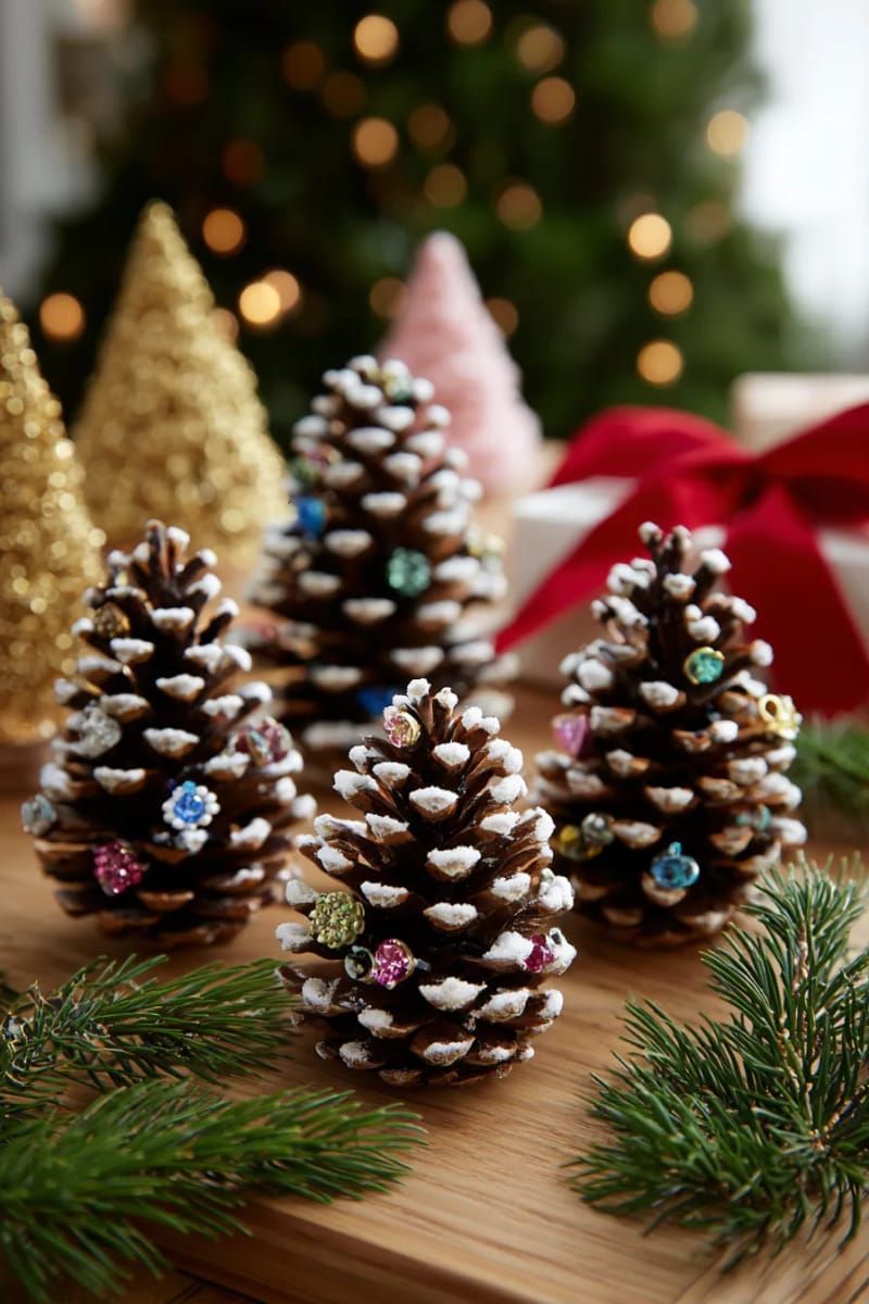 5. Christmas trees made of pinecones adorned with retro buttons and beads - photo 2
