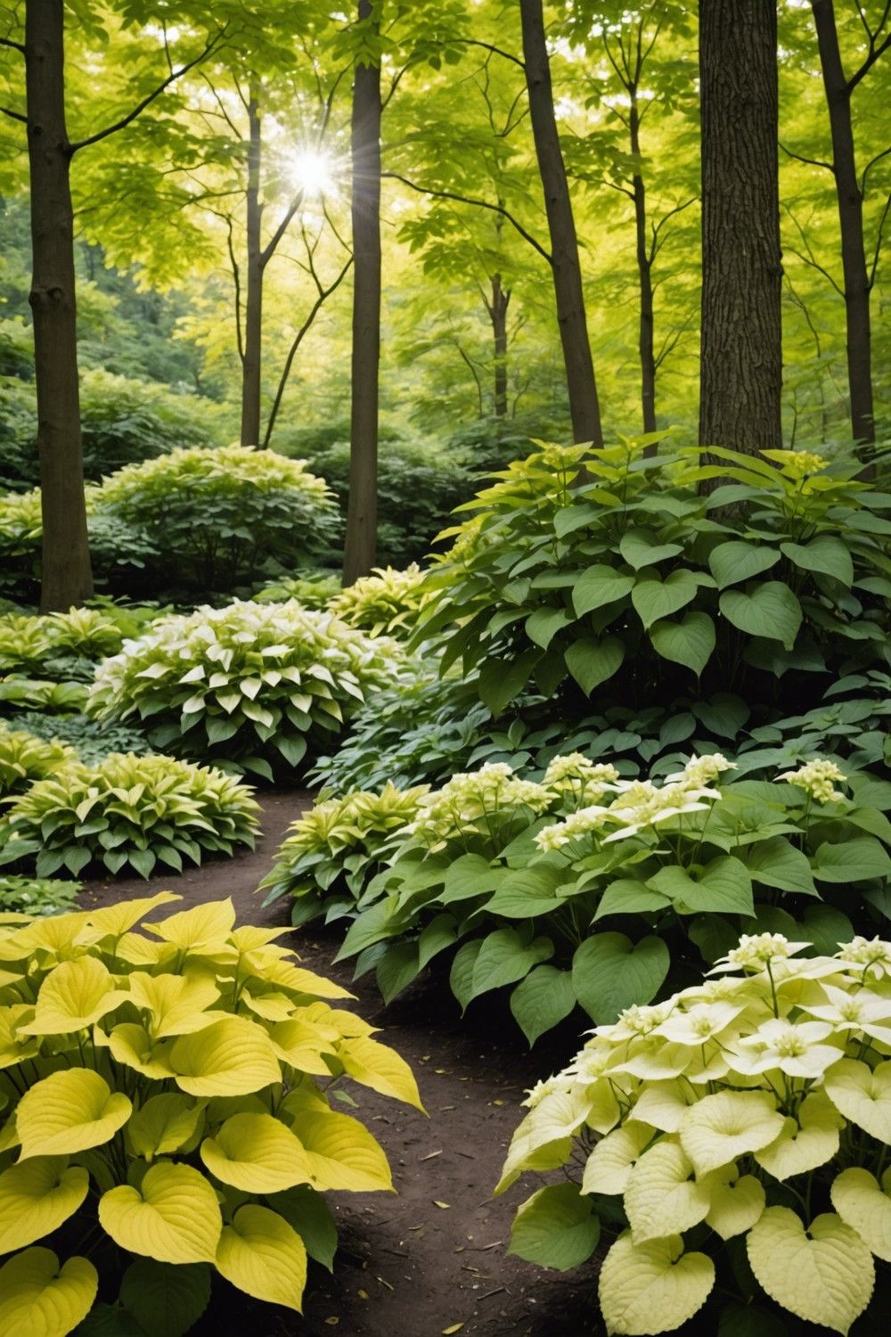 Shaded Retreat Featuring Bigleaf Hydrangeas and Golden Hostas