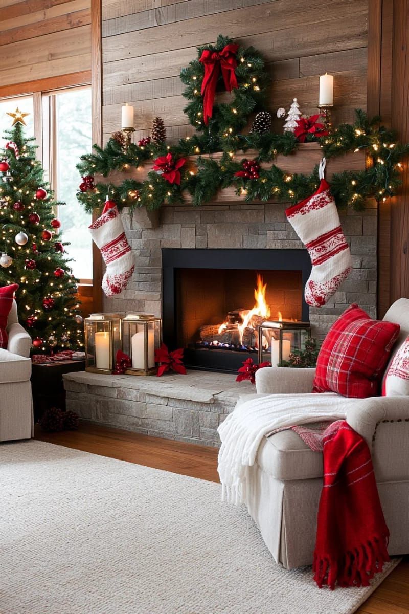 9. Rustic mantel with brass candlesticks and pillars - photo 5