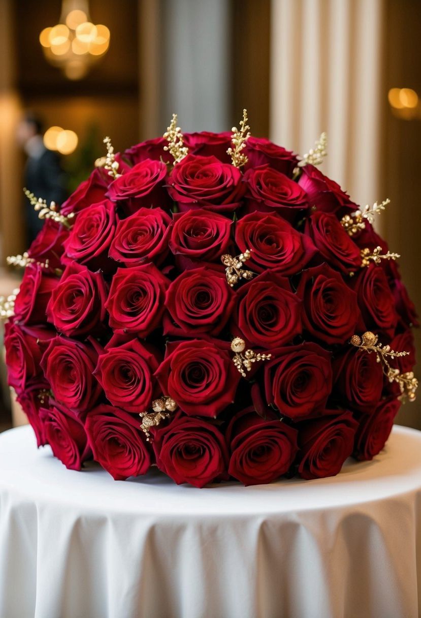 10) Red Rose and Gold Accents